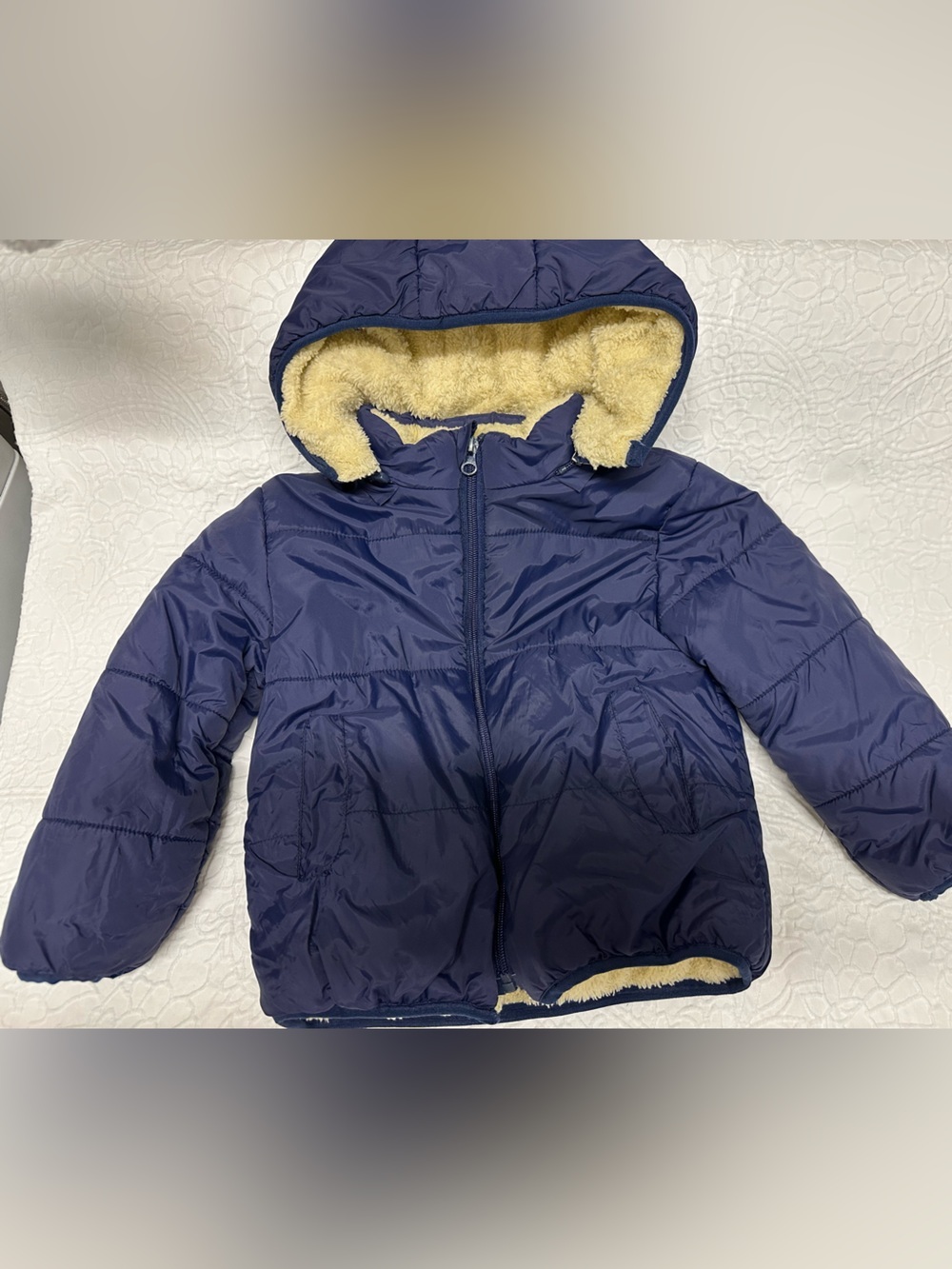 Kids Navy Puffer Jacket with Sherpa Lining